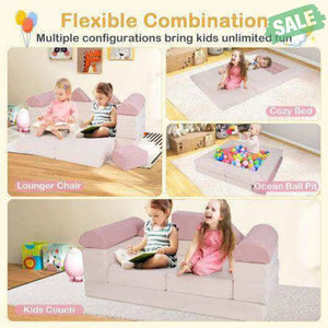 9-Piece Climb and Crawl Foam and Floor Playset with Breathable Suede Fabric-Pink Pink Kids Chairs & Seating