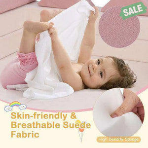 9-Piece Climb and Crawl Foam and Floor Playset with Breathable Suede Fabric-Pink Pink Kids Chairs & Seating