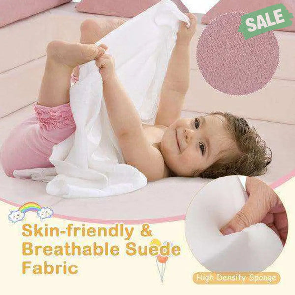 9-Piece Climb and Crawl Foam and Floor Playset with Breathable Suede Fabric-Pink Pink Kids Chairs & Seating