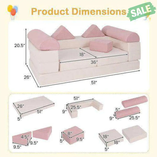 9-Piece Climb and Crawl Foam and Floor Playset with Breathable Suede Fabric-Pink Pink Kids Chairs & Seating