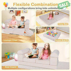 9-Piece Climb and Crawl Foam and Floor Playset with Breathable Suede Fabric-Pink Pink Kids Chairs & Seating