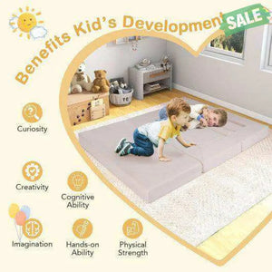 9-Piece Climb and Crawl Foam and Floor Playset with Breathable Suede Fabric-Pink Pink Kids Chairs & Seating