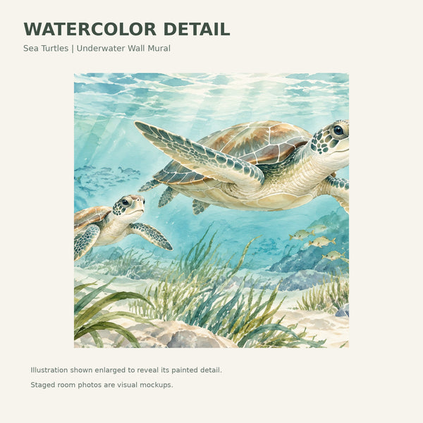 Watercolor Sea Turtles Ocean Wall Mural, image 4