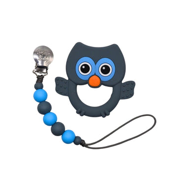 Grey owl teether set for babies, perfect for soothing gums and promoting healthy chewing habits.