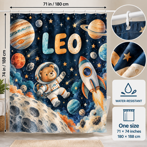 Space Explorers personalized shower curtain size 71 x 74 inches