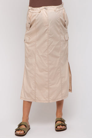 Beige Cargo Cinched Maternity Midi Skirt