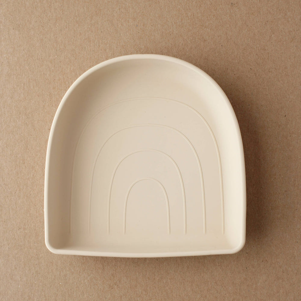 Rainbow Silicone Suction Plate for babies, perfect for mealtime mess-free feeding.