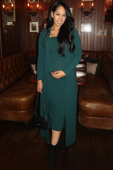 PinkBlush Forest Green Ribbed Sleeveless Dress Cardigan Maternity Set