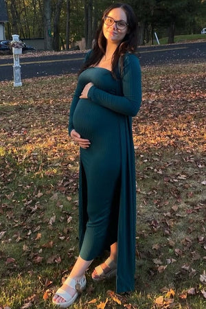 PinkBlush Forest Green Ribbed Sleeveless Dress Cardigan Maternity Set