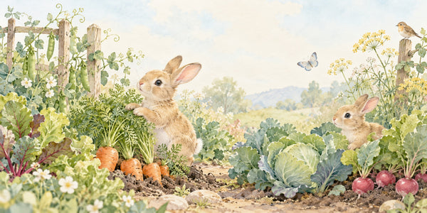 Watercolor Vegetable Garden Bunny Wall Mural, image 3