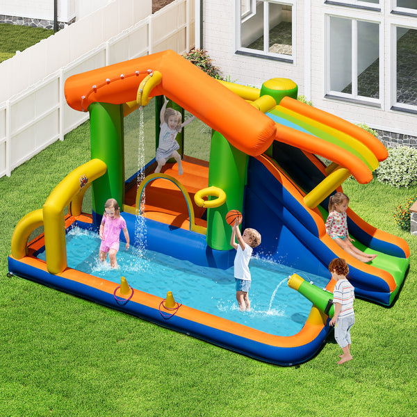 8-in-1 Inflatable Bounce House Water Park without Blower for Kids with Blower
