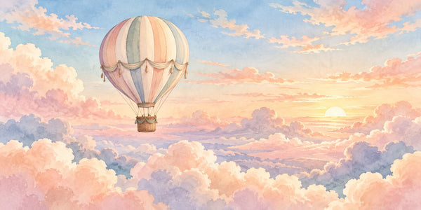 Watercolor Sunrise Hot Air Balloon Wall Mural, image 3