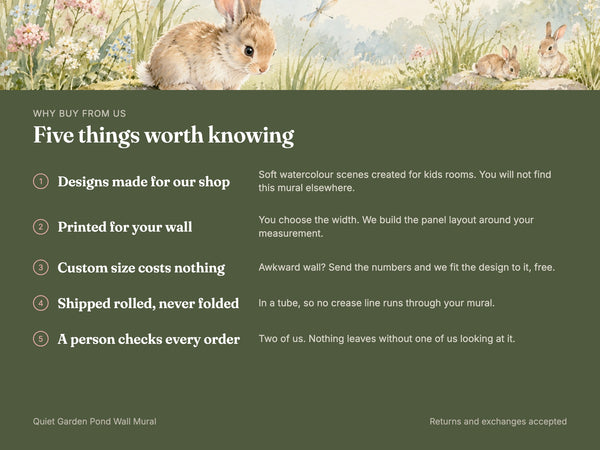 Watercolor Quiet Garden Pond Bunny Wall Mural, image 10