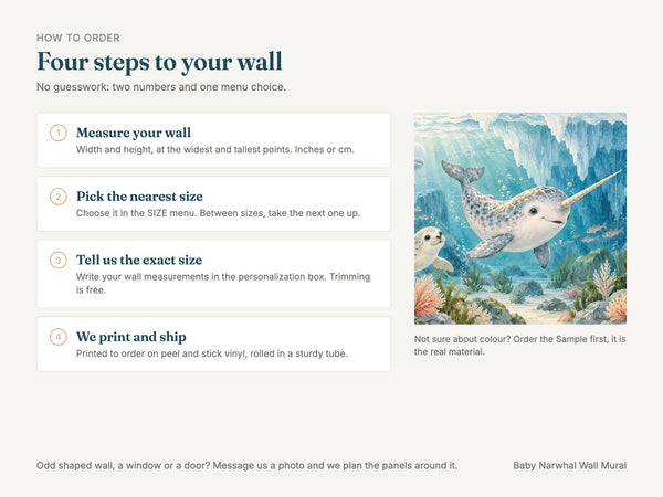 Watercolor Baby Narwhal Ocean Wall Mural, image 6