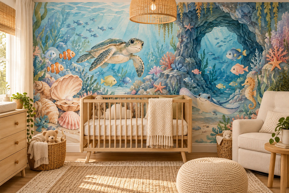 Watercolor Treasure Cove Ocean Wall Mural, image 1