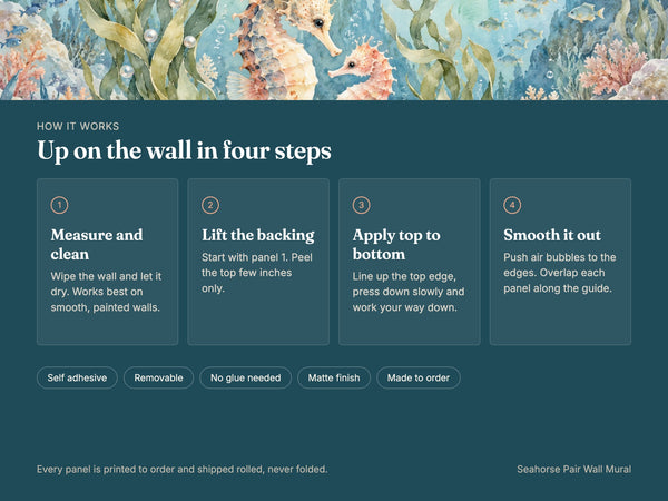 Watercolor Seahorse Pair Ocean Wall Mural, image 9