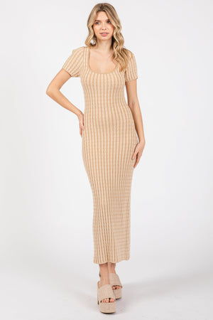 Beige Cable Knit Maternity Sweater Dress