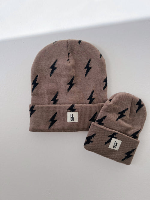 FF Knit Beanie in Lightning Bolt design - stylish and cozy accessory for babies.