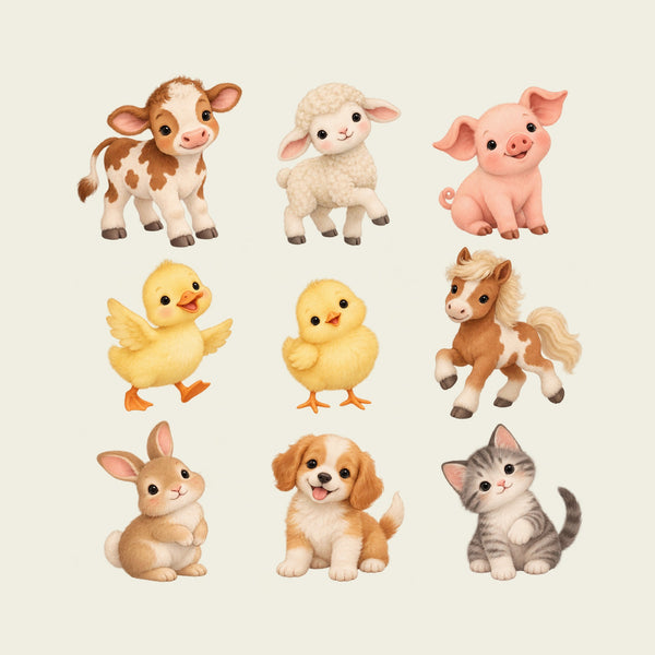Baby Farm Animal Wall Decals, Set of 9, image 1
