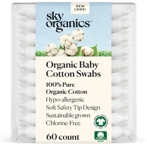Sky Organics - 100% Organic Baby Cotton Swabs, 60 Ct (Pack of 1) - Gentle Cleaning Swabs