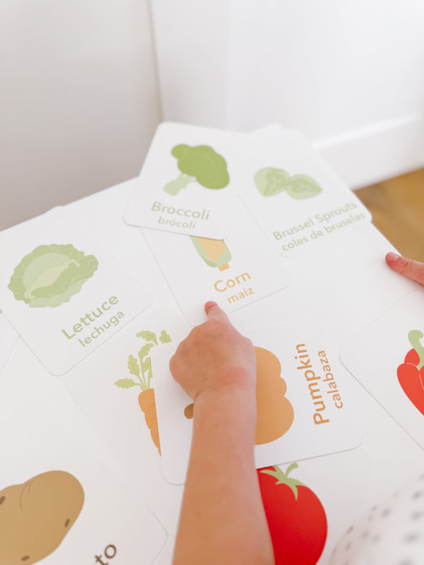 Colorful vegetable flashcards for babies, promoting early learning and visual recognition.