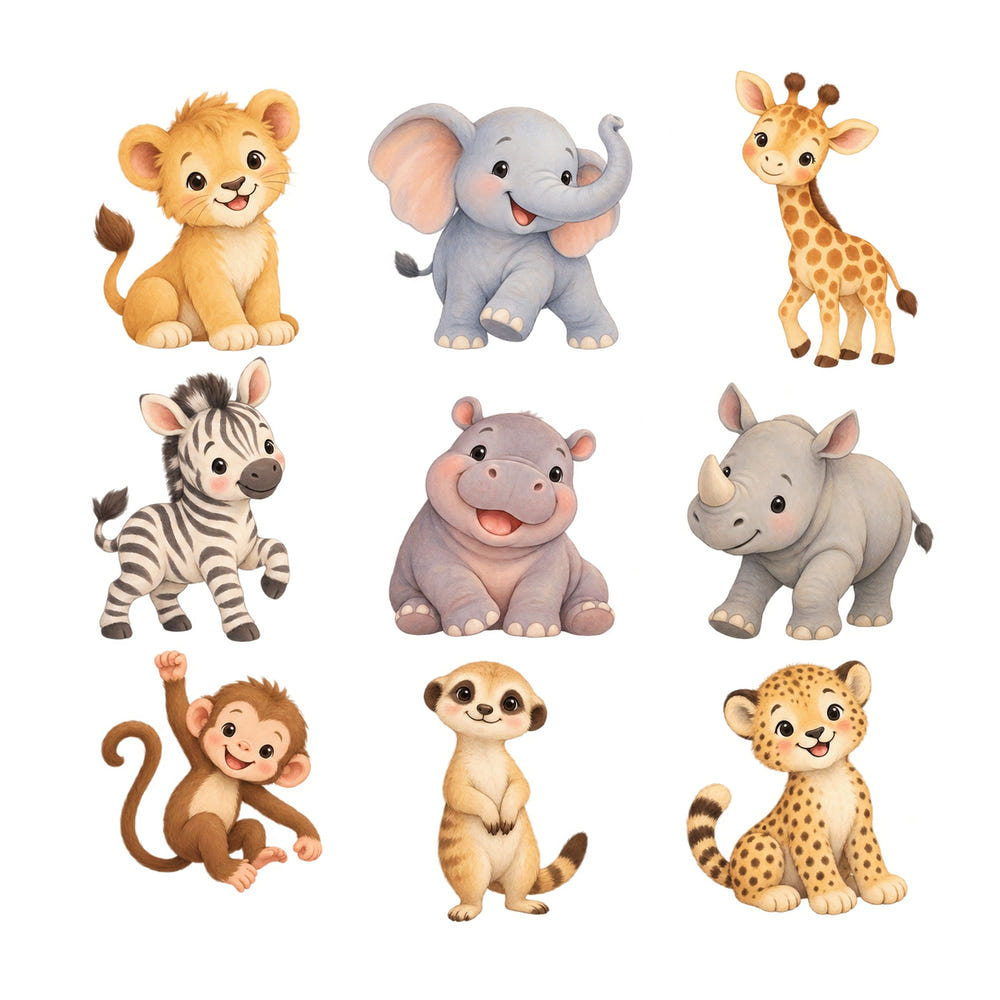 Baby Safari Animal Wall Decals, Set of 9, image 1