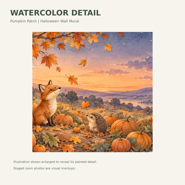 Watercolor Pumpkin Patch Halloween Wall Mural, image 4