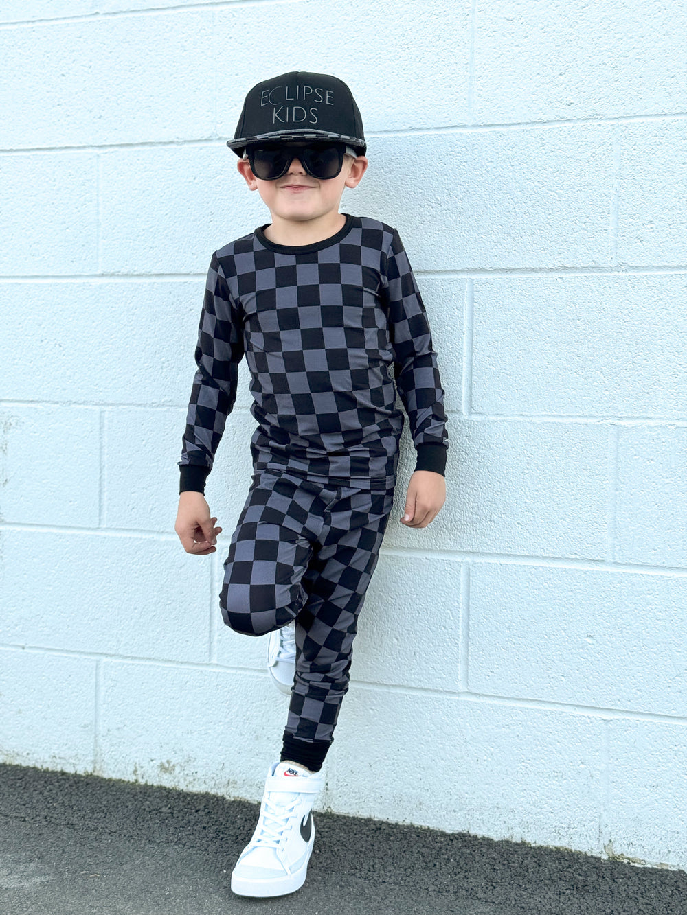 Charcoal Checkers - Long Sleeve 2 Piece Set