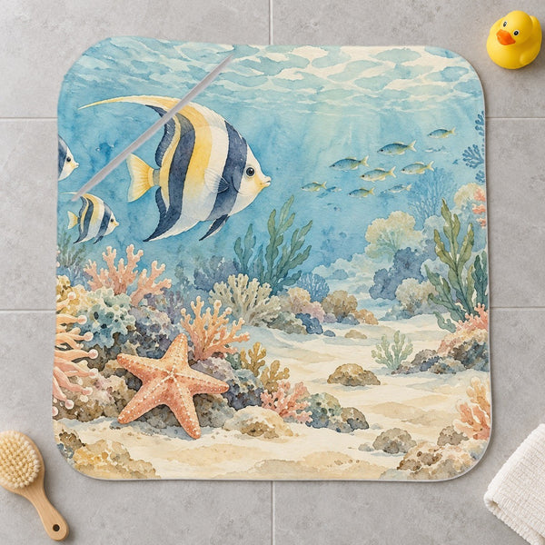 Coral Reef Ocean kids hooded bath towel laid flat