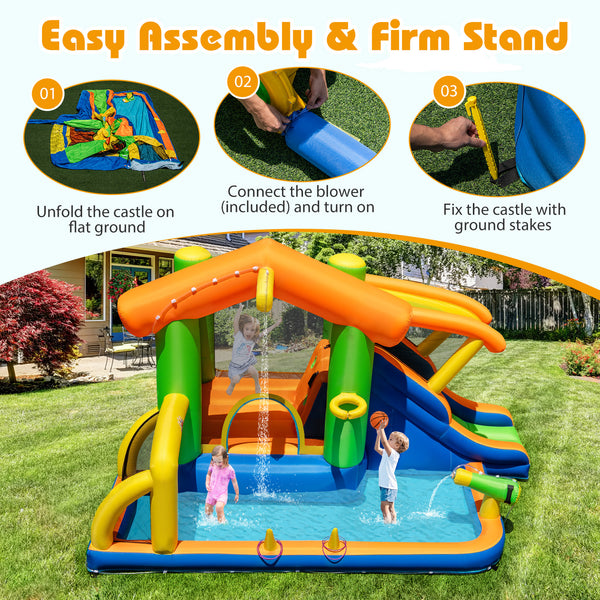 8-in-1 Inflatable Bounce House Water Park without Blower for Kids with Blower