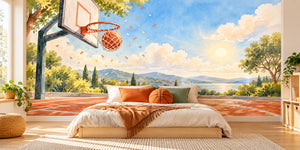 Watercolor Swish Hoop Basketball Wall Mural, image 2