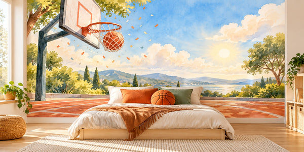 Watercolor Swish Hoop Basketball Wall Mural, image 2
