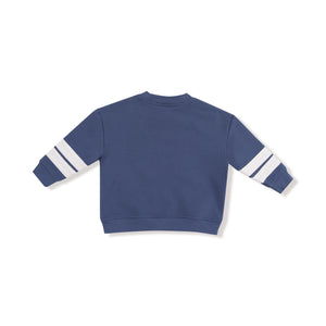 Varsity - Vintage Indigo - Cozy Drop Sleeve Sweatshirt with Varsity Stripes