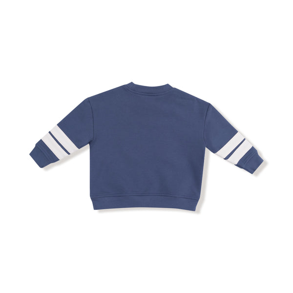 Varsity - Vintage Indigo - Cozy Drop Sleeve Sweatshirt with Varsity Stripes