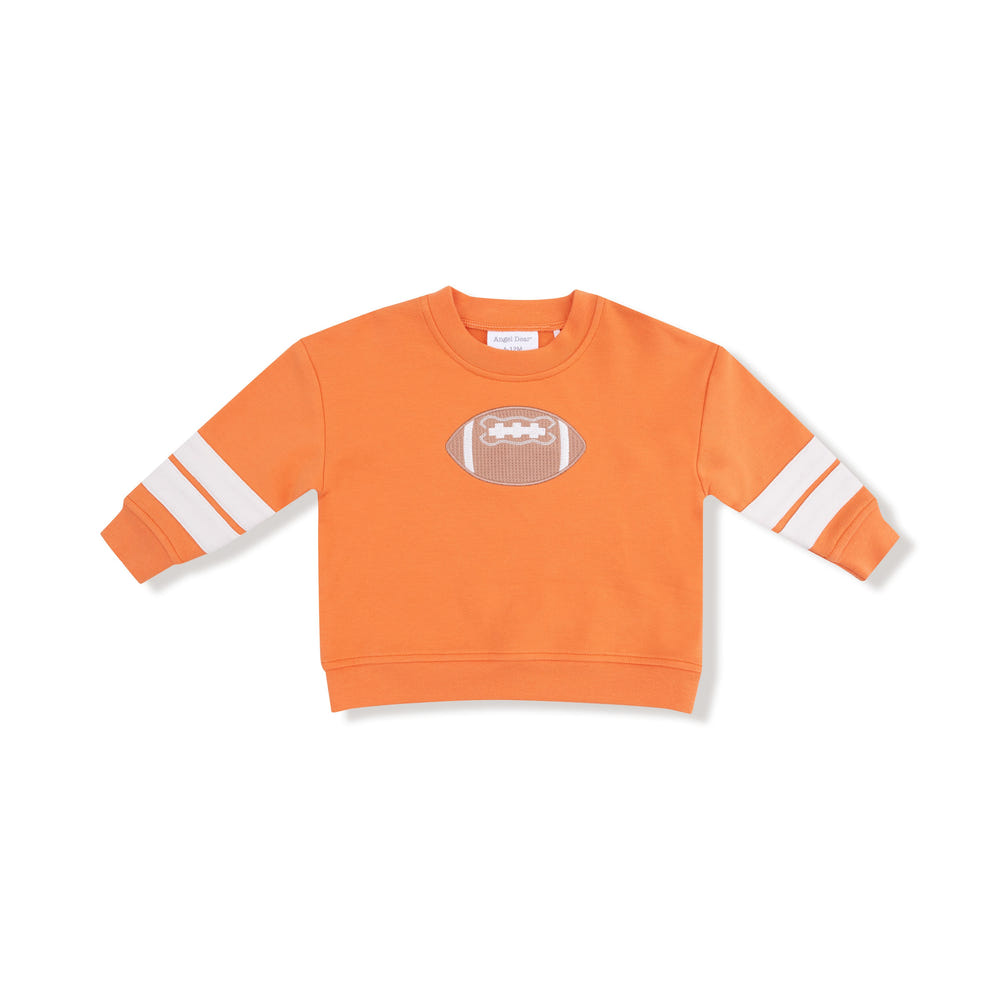 Cozy orange drop sleeve sweatshirt with varsity stripes for babies, perfect for stylish comfort.
