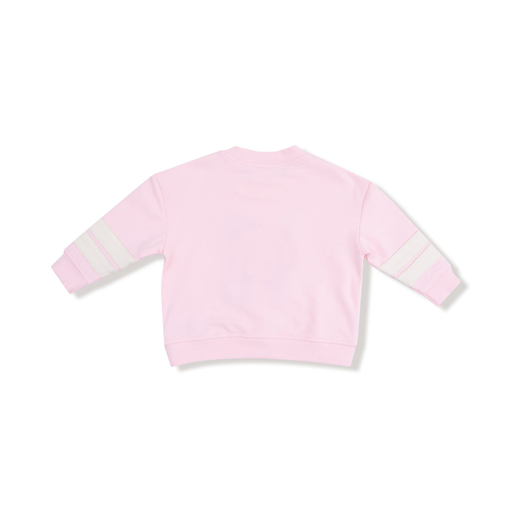 Pink cozy drop sleeve sweatshirt with varsity stripes for babies, perfect for stylish comfort.