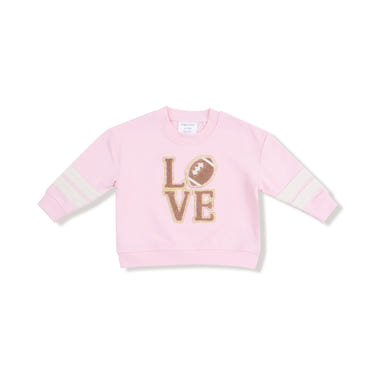 Pink cozy drop sleeve sweatshirt with varsity stripes for babies, perfect for stylish comfort.