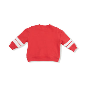 Varsity - Red - Cozy Drop Sleeve Sweatshirt with Varsity Stripes