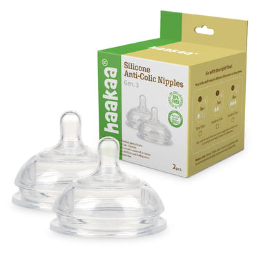 Haakaa Gen 3 Silicone Bottle Anti-Colic Nipple 2 pack for baby feeding, promoting comfort and reducing colic.