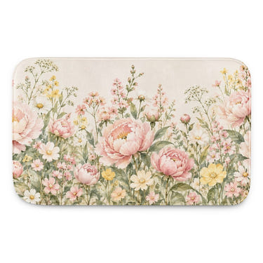 Peony Garden kids bath mat, full view of the printed design
