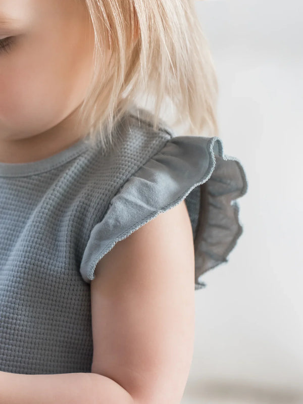 Maci Waffle Flutter Tank Romper - Ocean