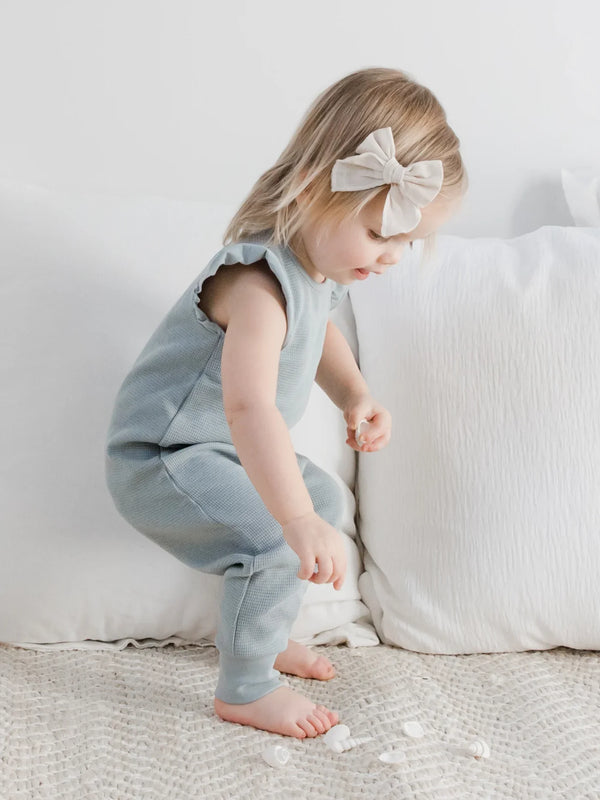 Maci Waffle Flutter Tank Romper - Ocean