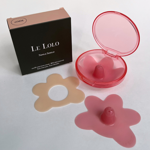 Colored Nipple Shield System with Case - Angle 2 View for breastfeeding comfort and convenience.