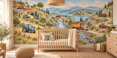 Watercolor Vehicle Landscape Wall Mural, image 1