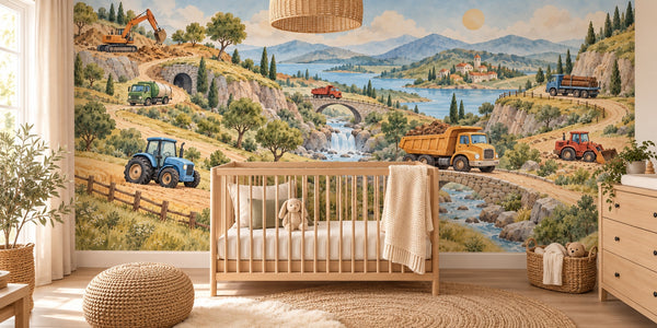 Watercolor Vehicle Landscape Wall Mural, image 1