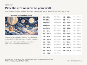 Watercolor Moonlit Flight Hot Air Balloon Wall Mural, image 5
