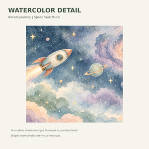 Watercolor Rocket Journey Wall Mural, image 4
