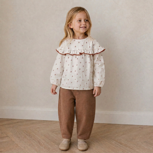 Organic Ruffle Cotton Blouse - Forest Scatter