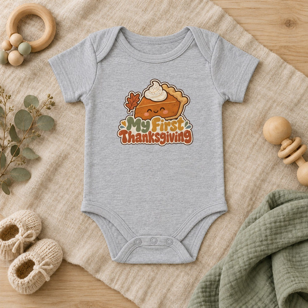 My First Thanksgiving baby bodysuit in white