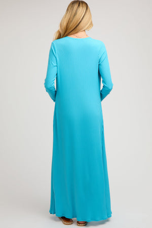 Aqua ribbed sleeveless dress cardigan maternity set for stylish comfort during pregnancy.